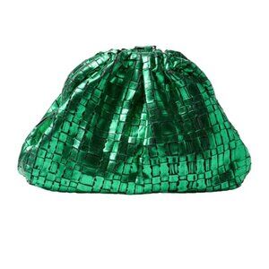 MARIA LA ROSA Mini Game Ribbon Laminated Clutch in Emerald